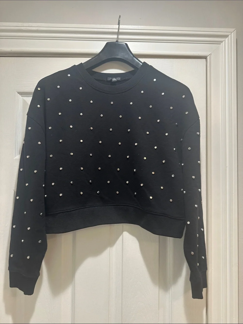 Cropped Black Sweatshirt with Stud Embellishments